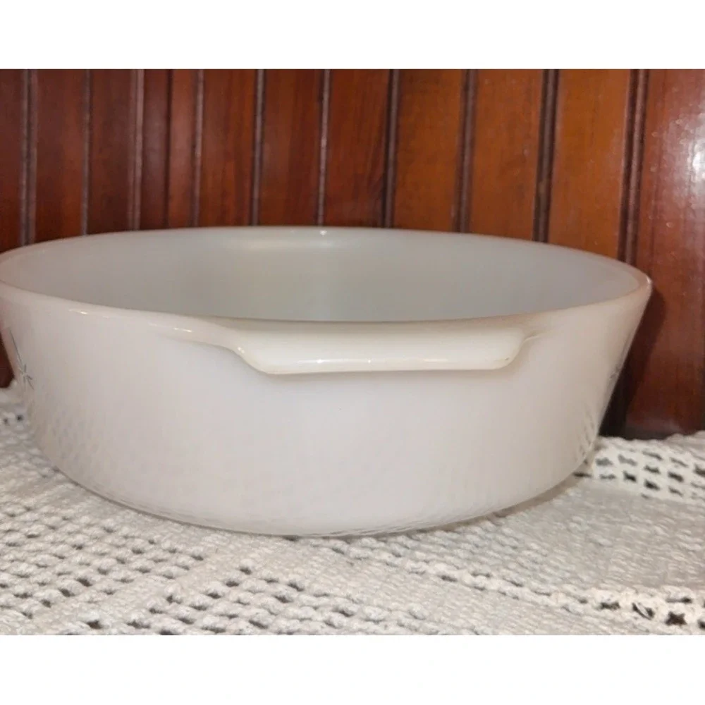 Vintage Pyrex Serving Bowl Blue Orange Starburst Pattern 11 Inch Milk Glass